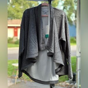 Gray Open Front Waterfall Cardigan Poncho by Chase 54